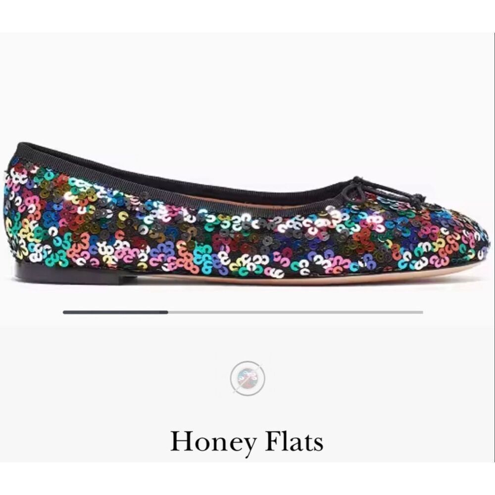 Kate Spade New York Honey Flats multi-color Sequins Blk Trim Bow Ladies Sz 5